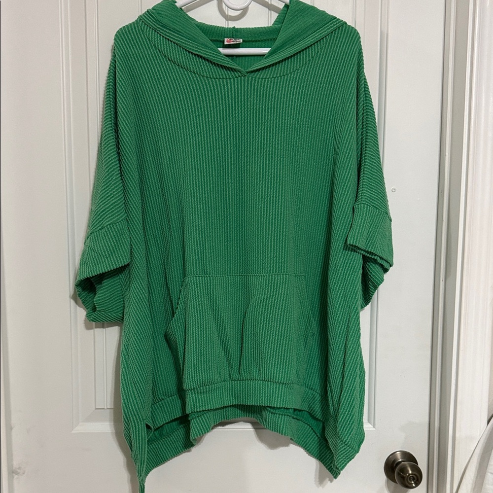 The ZigZag Stripe Green Waffle-Knit Hooded Sweater